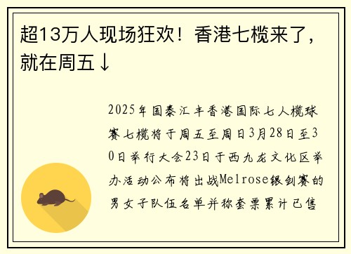 超13万人现场狂欢！香港七榄来了，就在周五↓